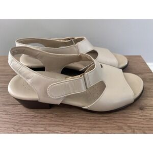 SAS Suntimer Ivory Pearl Bone‎ Leather Slingback Shoe~Sandals~Heel Sz. 6.5 M